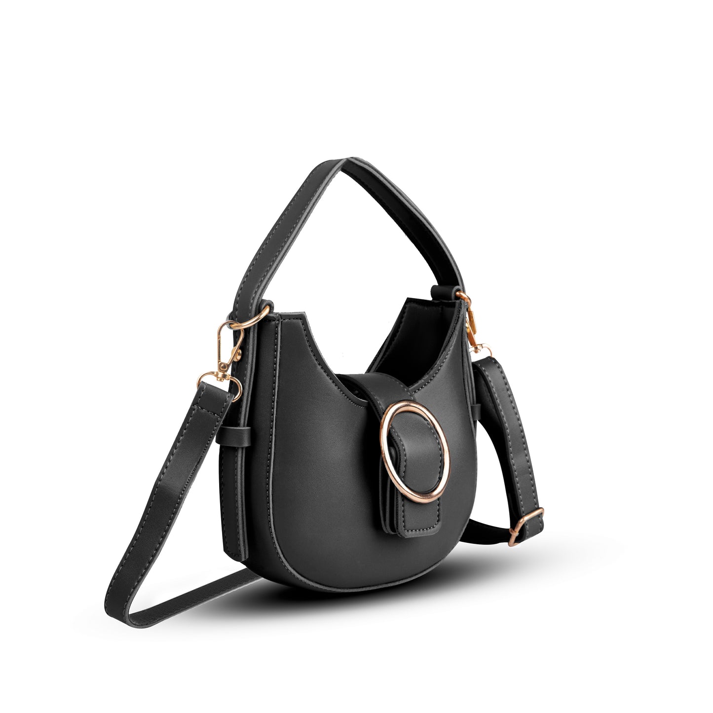 Black Faux Leather Shoulder Bag