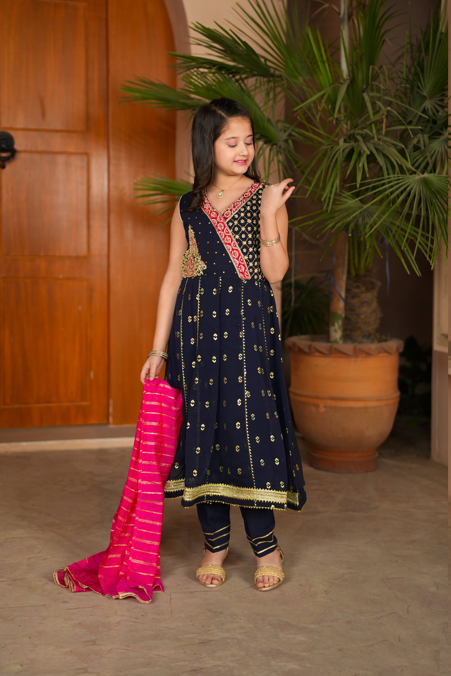 Shalwar Kameez & Pink Dupatta
