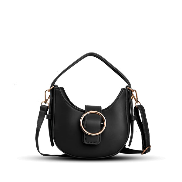 Black Faux Leather Shoulder Bag