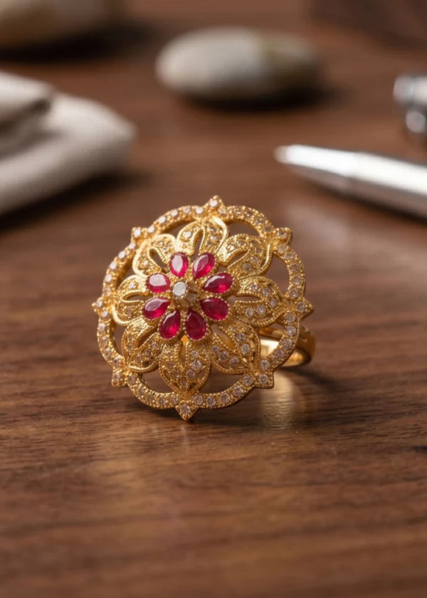 Red Golden Stone Ring