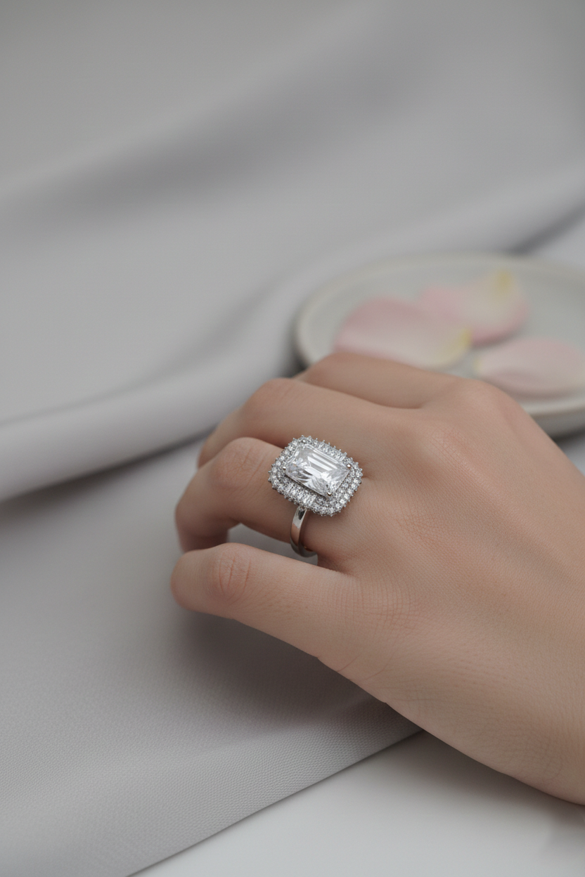 Square White Ring